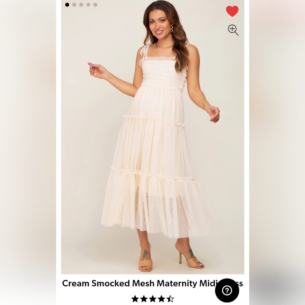 PinkBlush cream smocked mesh maternity midi dress
